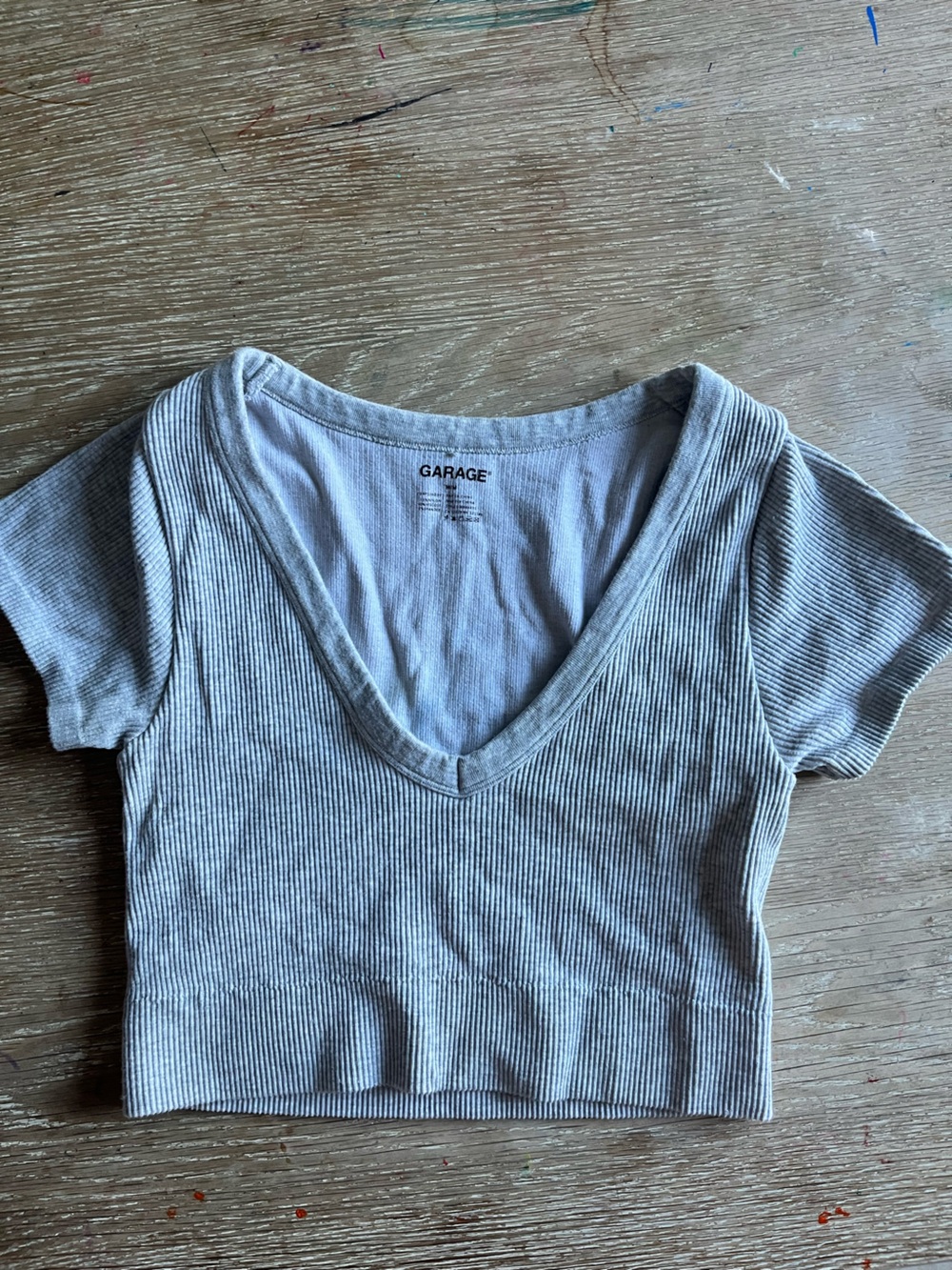 Garage Light Gray Ribbed V-Neck Crop Top